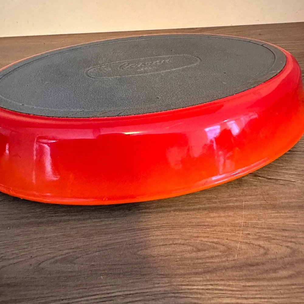 Casron Japan Flame Orange Enameled Cast Iron Oval Au Gratin Baker Dish 15in MCM